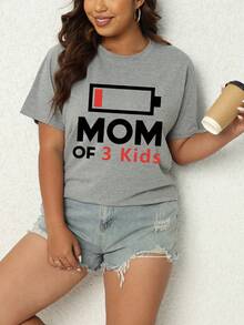 SHEIN Essnce 大尺碼女士低壓印花短袖t恤 - 灰色 - 查看 7