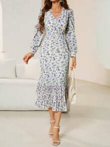 SHEIN Privé Random Printed Long Sleeve Women's Dress - Multicolor - View 5