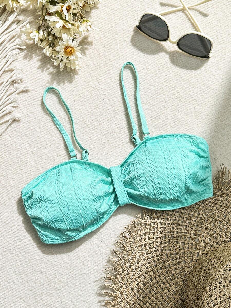 Summer Solid Cable Knitting Bikini Top Carnival - Mint Green - View 1
