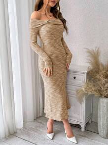 SHEIN Privé Women's Dip-Dye Off Shoulder Mermaid Hem Dress