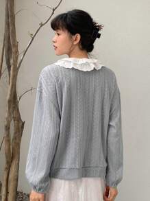 FRIFUL Ren Vá lại Nhỏ bé Vòng cổ Áo khoác - Xám - Xem 2
