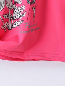 少女花卉與字母印花t恤 - 玫紅色 - 查看 5