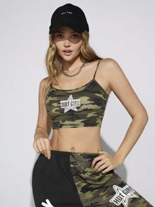SHEIN EZwear Conjunto De Top Y Pantalones De Punto Sin Tirantes Para Mujer Con Estampado De Letras Y Estrellas