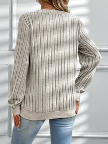 SHEIN Pregnant Women'S Solid Color Ribbed Knit Sweatshirt For Maternity, For Winter