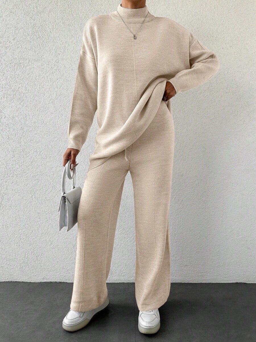 SHEIN Cottnline Women's Solid Color Casual Knitwear Two-Piece Set - White - View 1