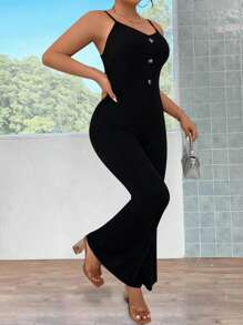 SHEIN Essnce 大尺寸純色連體褲襪 - 黑色 - 查看 4