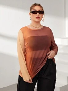 SHEIN Essnce 女式大尺碼圓領漸層網眼寬鬆時尚約會上衣 - 彩色 - 查看 3