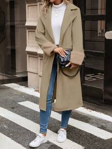 SHEIN Frenchy 翻領雙口袋大衣 - 杏色 - 查看 3