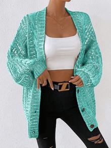 Chiquease Women's Drop Shoulder Long Sleeve Blend Cardigan - Mint Green - View 5