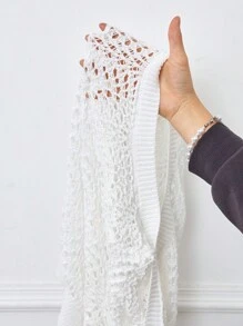 SHEIN EZwear 女士鏤空開襟衫 - 米色 - 查看 6