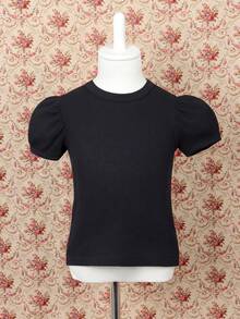 SHEIN Young Girl Puff Sleeve Top And Checked Skirt Set With Hat - Rose Red - View 3