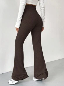 SHEIN EZwear 女士綁帶高腰擴口寬褲 - 棕色 - 查看 2