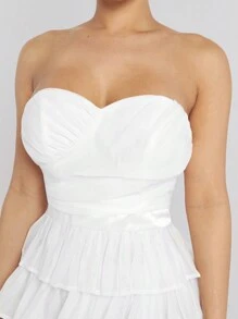 L'Amorae Layered Ruffle Sweetheart Dress - White - View 3