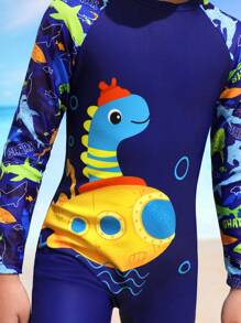 Traje De Baño Para Niño Con Estampado De Dibujos Animados De Una Pieza Y Pantalones - Multicolor - Ver 3