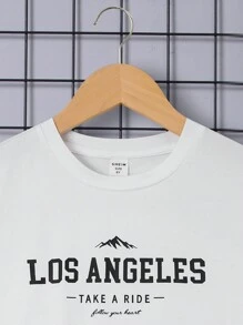 SHEIN Tween Boys' Casual Comfortable Round Neck T-Shirt - White - View 3