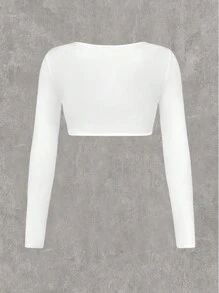 SHEIN EZwear 女士褶皺短款上衣 - 白色 - 查看 2