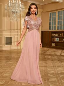 Women's Glamorous Sequin Sleeve Dress With Slit Hem And Fringe - Pink - View 5