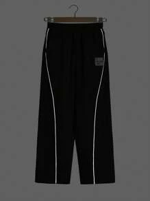 SHEIN Boys' Loose Fit Athleisure Wide Leg Pants With Letter Patch - Black - View 7