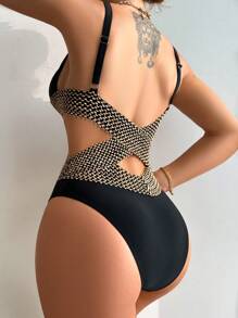 Swim Lushoire Khối màu Bảng Xu hướng: Cắt giảm Đồ bơi một mảnh - màu đen - Xem 2