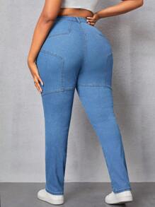 SHEIN SXY 加大尺碼彈性女士牛仔褲 - 藍色 - 查看 1