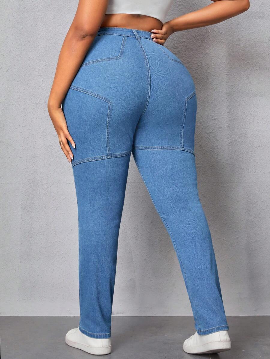 SHEIN SXY 加大尺碼彈性女士牛仔褲 - 藍色 - 查看 1