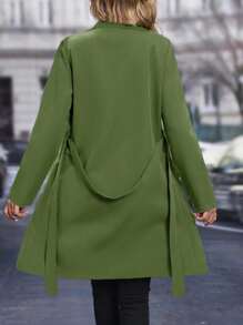 SHEIN Frenchy Women'S Double-Breasted Trench Coat With Pocket And Side Button Details - Army Green - View 2