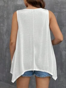 SHEIN LUNE 大尺碼夏季休閒不對稱褶邊圓領坦克頂 - 白色 - 查看 4