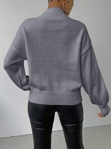 SHEIN Essnce Của phụ nữ Thêu Tay áo lồng đèn Áo len - Xám - Xem 2