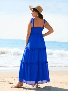 SHEIN VCAY Plus-Size Women's Shirred Ruffle Hem Cami Dress - Multicolor - View 2