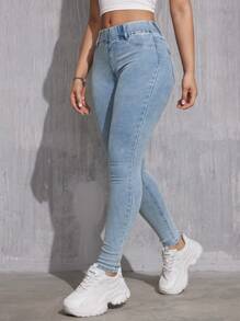 EMERY ROSE 修身仿舊牛仔褲 - 淺色水洗藍 - 查看 5