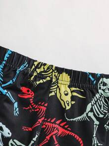 SHEIN Young Boy Casual & Comfortable Dinosaur Skeleton Pattern Short Sleeve Top And Pants Snug Fit Homewear Set - Multicolor - View 7