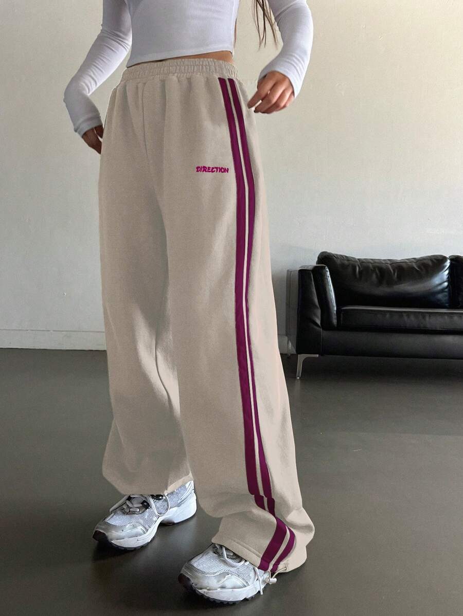 DAZY Women's Side Striped Letter Print Sweatpants,Women Joggers - Khaki - View 1