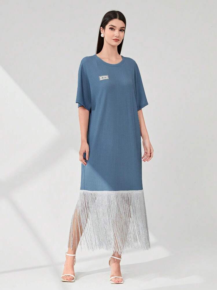 Women'S Fringe Hem Batwing Sleeve Dress