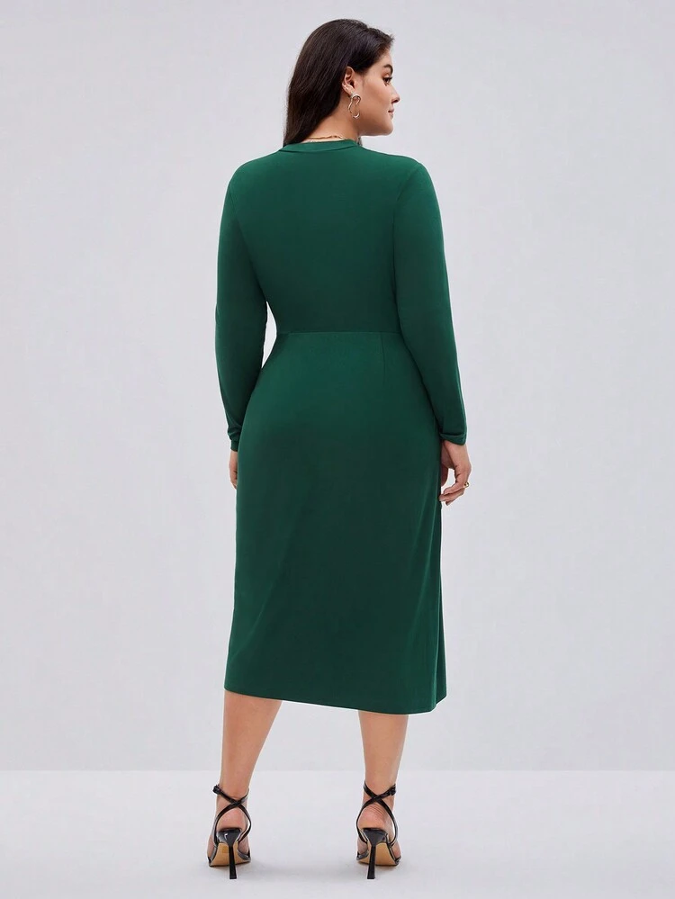 Plus Size Solid Color Wrap Tie Dress