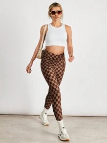 VARSITIE Sports YOGA Basic V Waist&Prints  With  LEGGING - Brown - View 1