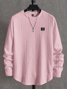 Manfinity BRENVOR Men's Texture Knit Casual Long Sleeve T-Shirt, Summer, Fall, 2000s Style, Couple Things