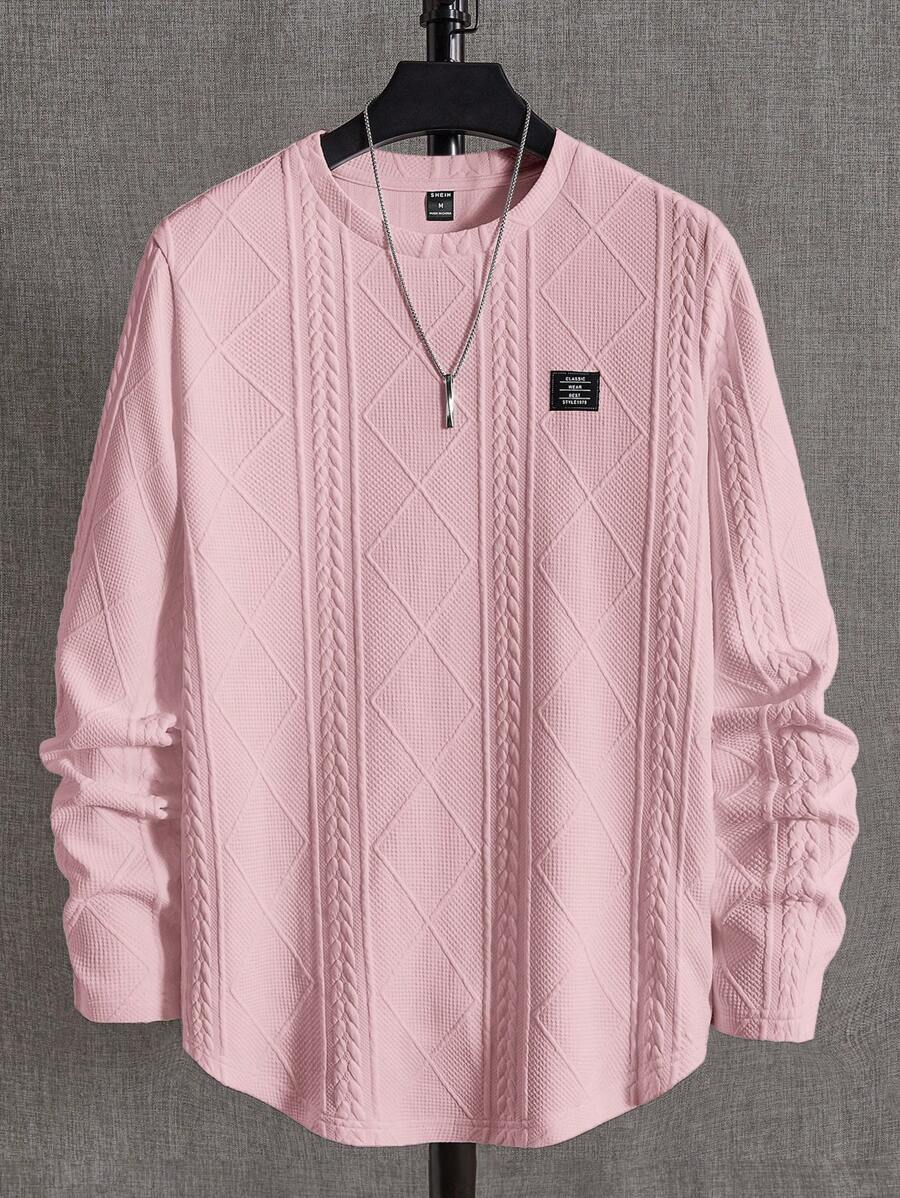 Manfinity BRENVOR Men's Texture Knit Casual Long Sleeve T-Shirt, Summer, Fall, 2000s Style, Couple Things