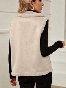 SHEIN LUNE Dual Pocket Teddy Lined Vest Jacket - Apricot - View 2
