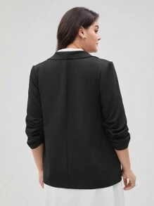 BizChic 秋冬女式加大码纯色披肩领前开襟西装外套 - 黑色 - 查看 2