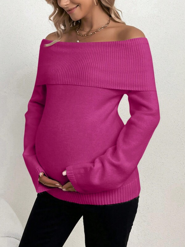 SHEIN Maternity Off-Shoulder Long Sleeve Sweater, For Winter