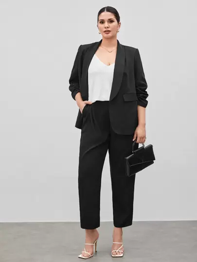 BizChic 秋冬女式加大码纯色披肩领前开襟西装外套