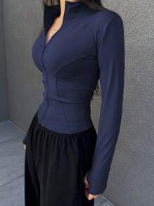 DAZY Chaqueta con cuello alto y cremallera con orificio para el pulgar para mujer, ropa de vuelta al colegio