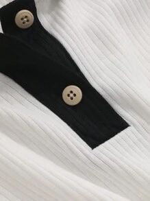 DAZY Của phụ nữ Tương phản Màu sắc Vòng cổ Sọc Áo thun - trắng - Xem 5