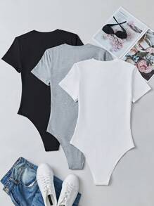 SHEIN Unity 女士短袖貼身連體衣 - 彩色 - 查看 2