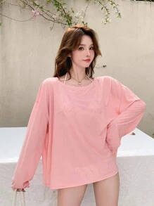 DAZY 1pc Long Sleeve Semi-Sheer Cover Up Summer,Beach Women Outfits
