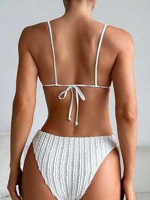 SHEIN Swim Jacquard White Hollow Out Bikini Set Bikini Set,For Summer, Beach, Swimming - White - View 2