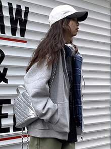 Sudadera Gris Con Cierre Y Estampado De Letra Para Talla Suelta - Gris - Ver 4