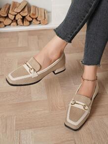 Spring/Summer New Arrival Embroidered Chunky/ Mid-Heel Square Toe Loafers With British Style, Fairy Women'S Shoes