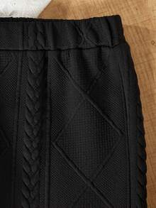 SHEIN Tween Girls' Knitted Jacquard Fabric Zipper Hooded Sweater And Pants Set - Black - View 6