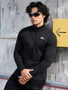 Manfinity Sport Streetwear 男款字母印花拉鍊前運動外套 - 黑色 - 查看 3